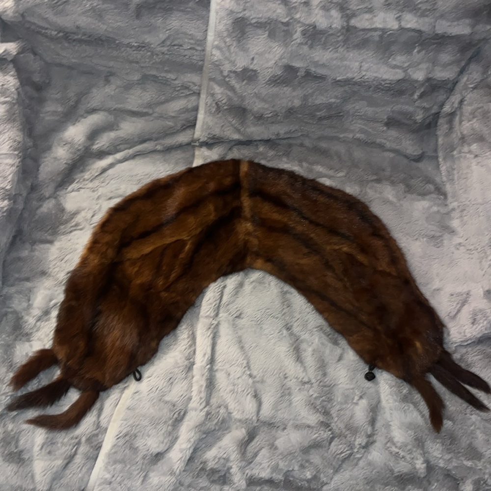 Vintage 1950s Brown Striped Real Fur Womens Shoulder Wrap Shall Cape onesize EUC - Picture 9 of 9